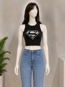 Black Superman Crop Tank Top
