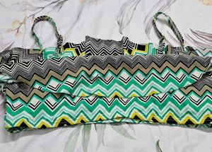 La Blanca Chevron Print Flounce Bikini Top