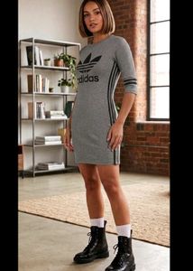 Adidas Grey Trefoil Logo T-Shirt fitted Dress