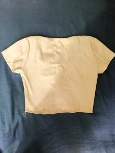 Cream Ribbed Button Up Crop Top