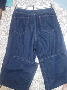 Dark Wash wide leg jeans with Striped Belt