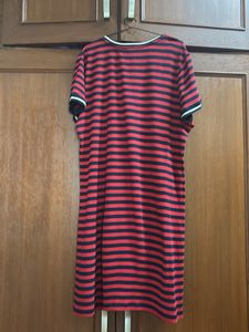 TH Red and Black Striped V-Neck Dress