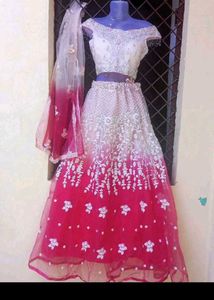 Bust 40 Elegant White &amp; Pink Lehenga Choli
