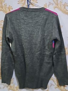 Grey Based Multi Colour Pure Woolen Top Cum Sweat