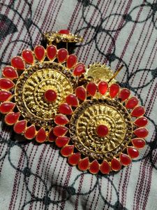 Stunning Gold-Plated Red Stone Jewellery Set