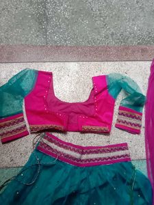 Pink & Teal Embroidered Lehenga Set