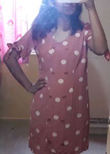 Polka Dot V-Neck Button Up Dress (FREE DELIVERY)