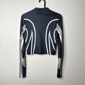 Graphic Print Cropped Zip-Up Top
