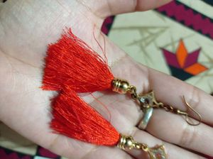 Red Tassel Earrings with Star Charm
