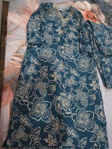 Teal Floral Kurta Set