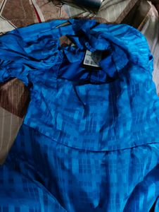 New Stunning Blue Puff Sleeve Mini Dress