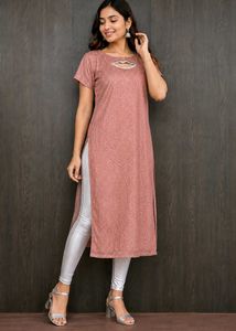 Elegant Peach Kurta with Unique Neckline
