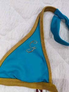 Blue &amp; Gold Trim Bikini Top