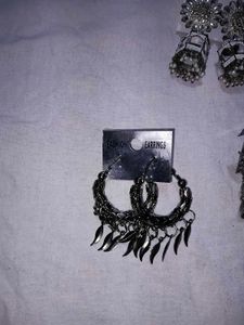 Combo Set of 4 Oxidized Jhumka &amp; Hoop Earrings
