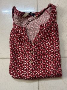 Maroon Printed Cotton Kurta