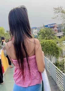 Chic Pink Gingham Halter Top