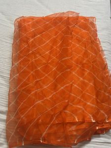 Vibrant Orange saree with White Stripes