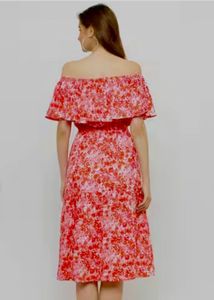 floral off shoulder midi dress