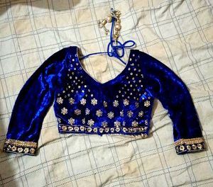 Blue Velvet Embellished Blouse