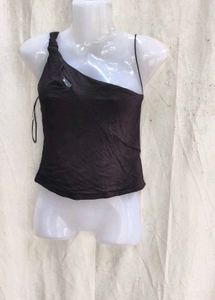 65209. Chic One-Shoulder Black Top