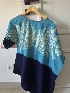 One shoulder Blue Asymmetrical Tunic Top