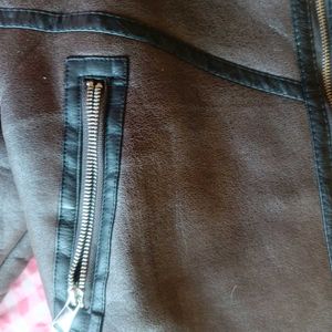 Brown Faux Leather Biker Jacket