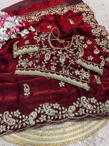 Elegant Maroon Embroidered Saree