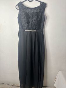 Elegant Black Lace Dress with Embellished Waist