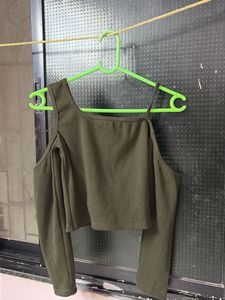 Olive Green Cold Shoulder Crop Top