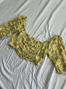 Yellow Floral Print Off-Shoulder Top