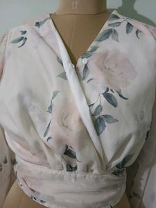 Dazy Floral wrap Top with Puff Sleeves
