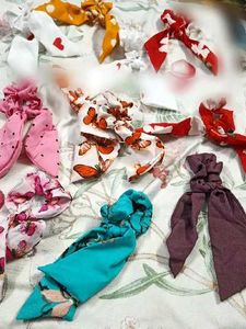 Lot of small 10 Fabric Hair Scrunchies with Bows