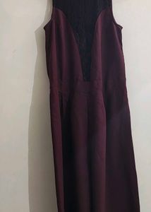 Elegant Burgundy Lace Panel Dress