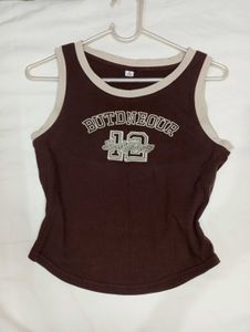 Brown Graphic Sleeveless Top