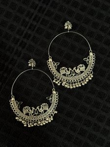 Navratri Oxidized peacock Hoop Earrings