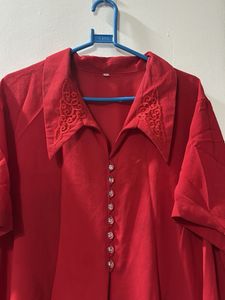 Vibrant Red Embroidered Blouse
