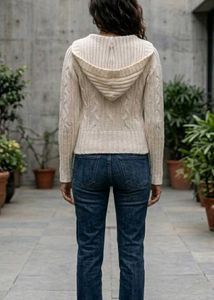 Cream Cable Knit Hooded Sweater