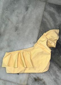 Bikini Yellow One-Shoulder Ruffle Crop Top