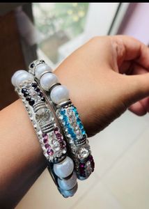 White Pearl And Sequin Heavy Bangles