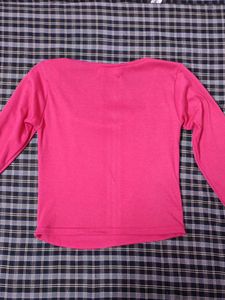Hot Pink Square Neck Long Sleeve Zara Top