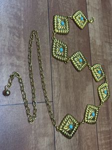 Vintage Gold Tone Turquoise Gem Belt