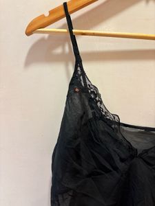 Black Lace Trimmed Slip Dress