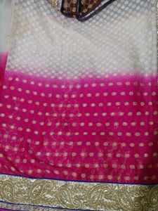 Embroidered Pink and White Saree