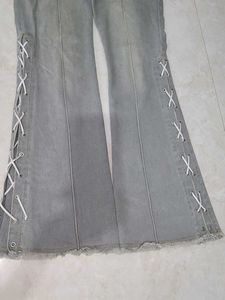 Exported Grey Flare Jeans+  Lace-Up Detail on b
