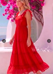 Chic Red Ruffle Maxi Dress