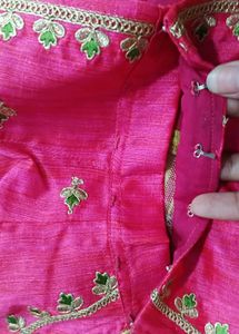 Beautiful green saree and pink blouse