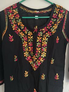 Black Kurta with Colorful Embroidery