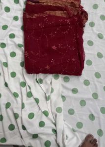 Embroidered Red Saree with Golden Border