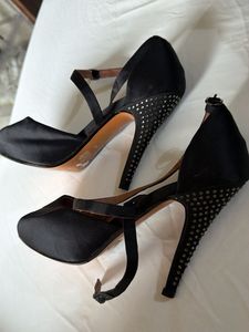 Black Studded Heel Sandals