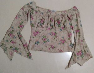 Floral Bell Sleeve Off-Shoulder Top